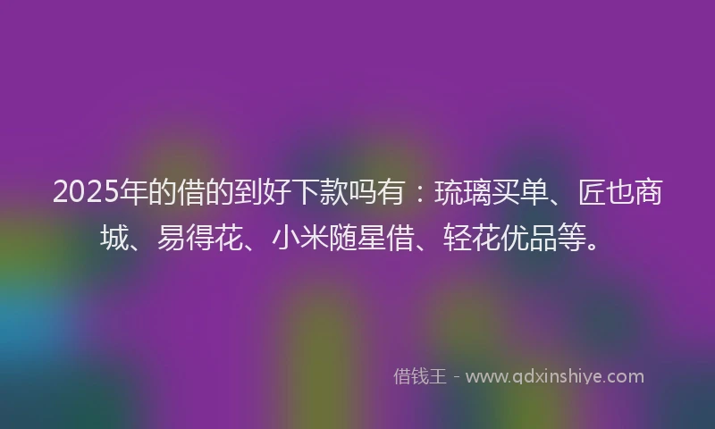 2025年的借的到好下款吗有：琉璃买单、匠也商城、易得花、小米随星借、轻花优品等。