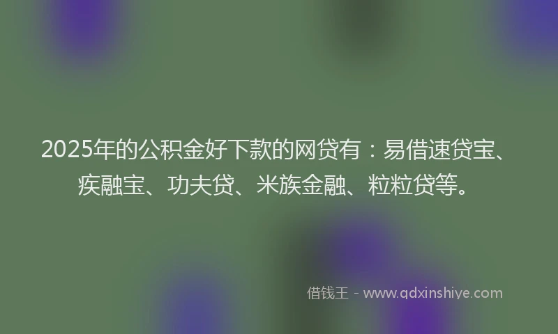 2025年的公积金好下款的网贷有：易借速贷宝、疾融宝、功夫贷、米族金融、粒粒贷等。