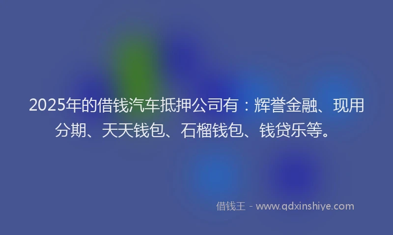 2025年的借钱汽车抵押公司有：辉誉金融、现用分期、天天钱包、石榴钱包、钱贷乐等。