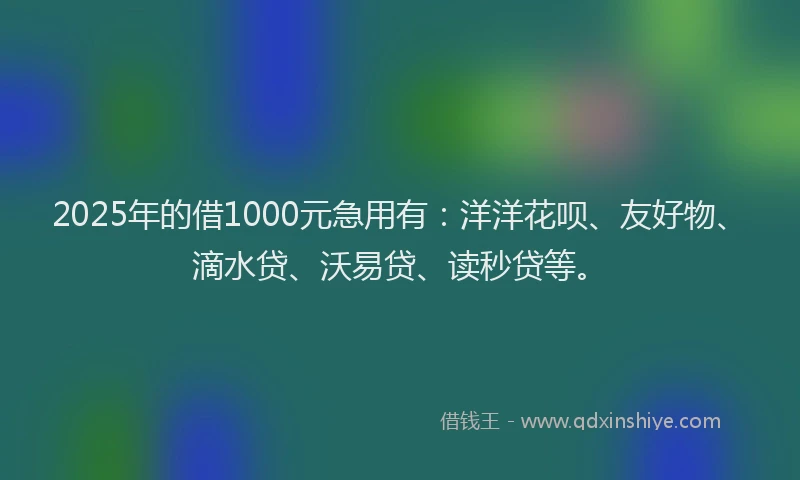 2025年的借1000元急用有：洋洋花呗、友好物、滴水贷、沃易贷、读秒贷等。