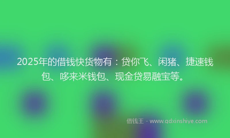 2025年的借钱快货物有：贷你飞、闲猪、捷速钱包、哆来米钱包、现金贷易融宝等。