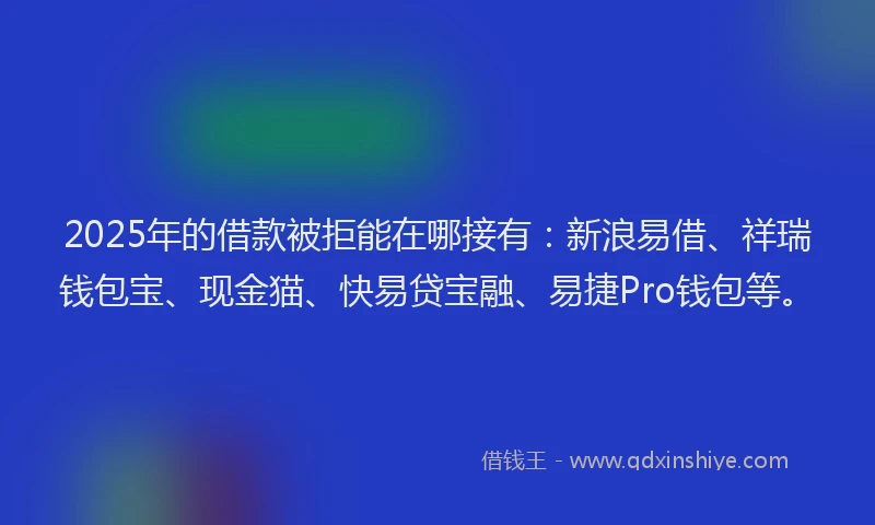 2025年的借款被拒能在哪接有：新浪易借、祥瑞钱包宝、现金猫、快易贷宝融、易捷Pro钱包等。
