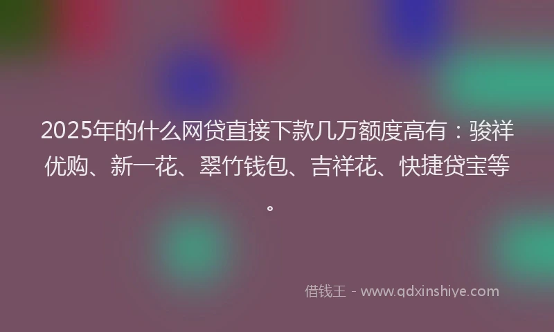 2025年的什么网贷直接下款几万额度高有：骏祥优购、新一花、翠竹钱包、吉祥花、快捷贷宝等。