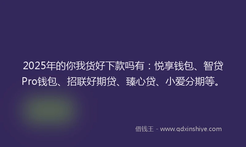 2025年的你我货好下款吗有：悦享钱包、智贷Pro钱包、招联好期贷、臻心贷、小爱分期等。