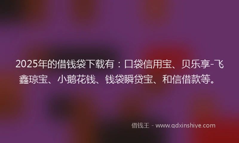 2025年的借钱袋下载有：口袋信用宝、贝乐享-飞鑫琼宝、小鹅花钱、钱袋瞬贷宝、和信借款等。