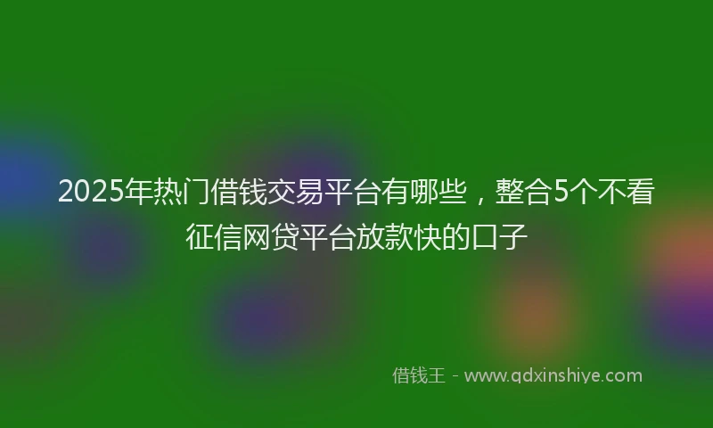 2025年热门借钱交易平台有哪些，整合5个不看征信网贷平台放款快的口子