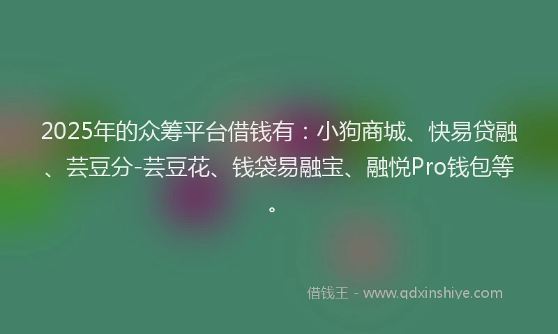 2025年的众筹平台借钱有：小狗商城、快易贷融、芸豆分-芸豆花、钱袋易融宝、融悦Pro钱包等。