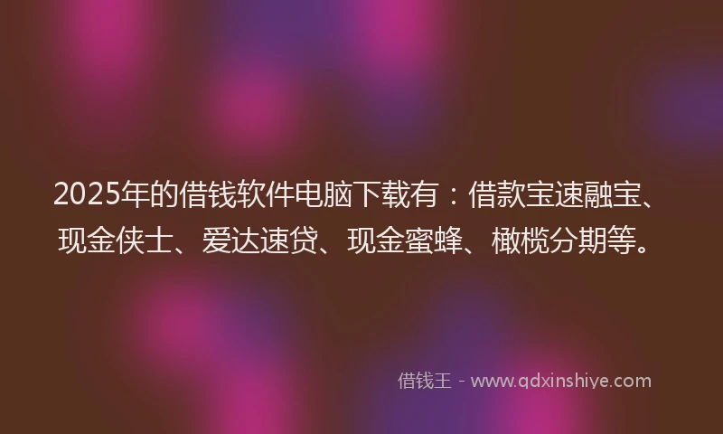 2025年的借钱软件电脑下载有：借款宝速融宝、现金侠士、爱达速贷、现金蜜蜂、橄榄分期等。