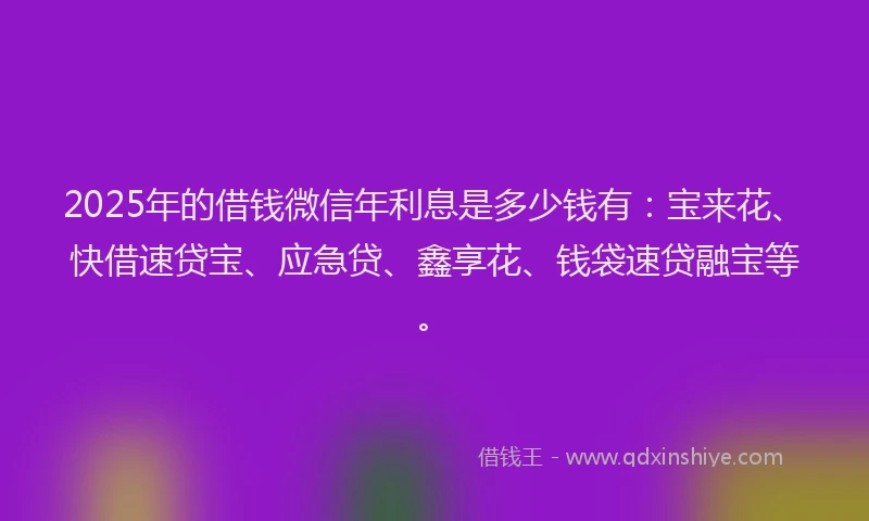 2025年的借钱微信年利息是多少钱有：宝来花、快借速贷宝、应急贷、鑫享花、钱袋速贷融宝等。