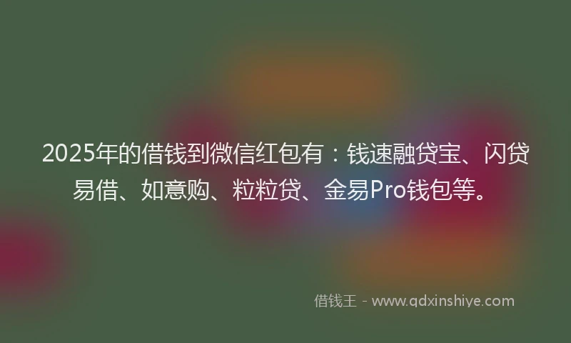 2025年的借钱到微信红包有：钱速融贷宝、闪贷易借、如意购、粒粒贷、金易Pro钱包等。