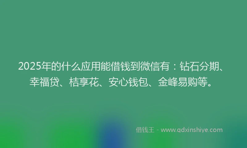 2025年的什么应用能借钱到微信有：钻石分期、幸福贷、桔享花、安心钱包、金峰易购等。