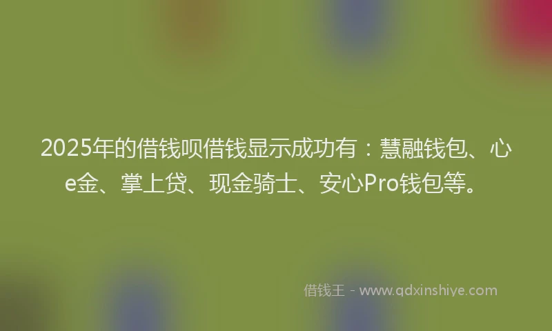 2025年的借钱呗借钱显示成功有：慧融钱包、心e金、掌上贷、现金骑士、安心Pro钱包等。