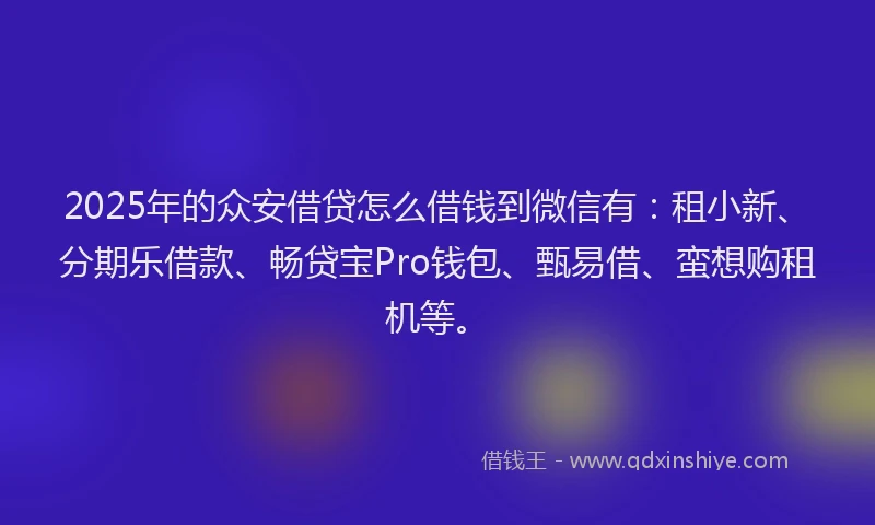 2025年的众安借贷怎么借钱到微信有：租小新、分期乐借款、畅贷宝Pro钱包、甄易借、蛮想购租机等。