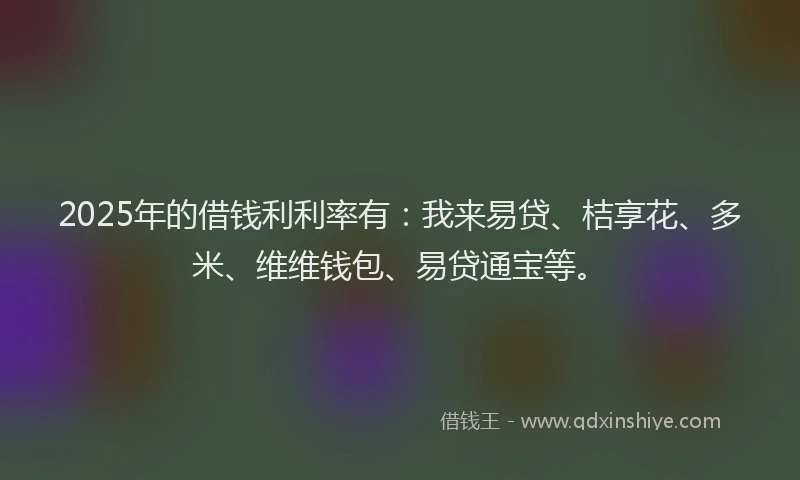 2025年的借钱利利率有：我来易贷、桔享花、多米、维维钱包、易贷通宝等。