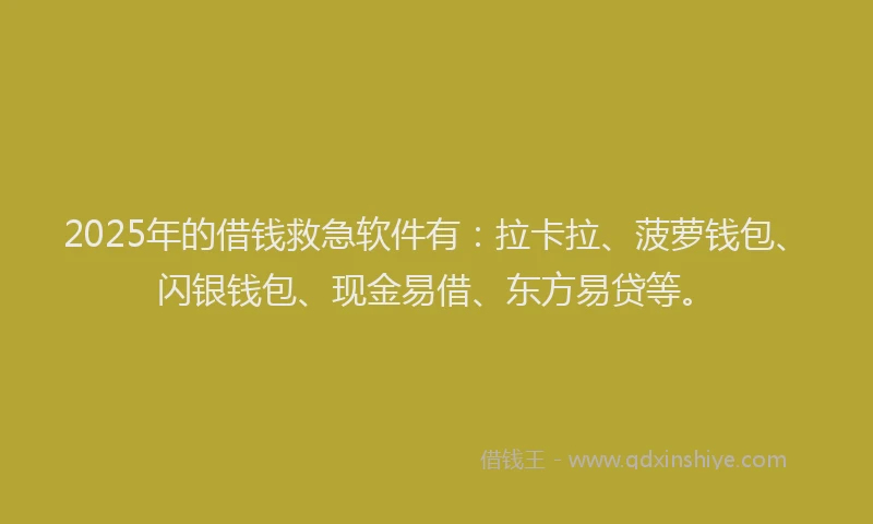 2025年的借钱救急软件有：拉卡拉、菠萝钱包、闪银钱包、现金易借、东方易贷等。
