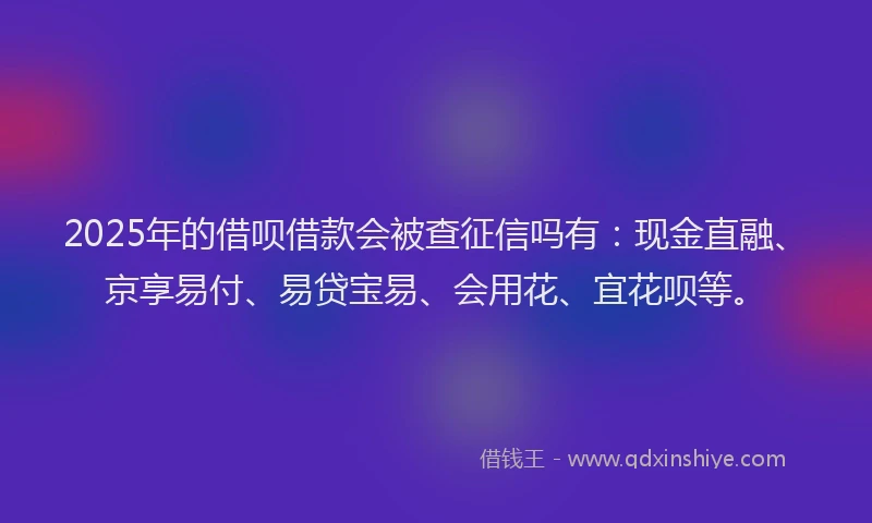 2025年的借呗借款会被查征信吗有：现金直融、京享易付、易贷宝易、会用花、宜花呗等。