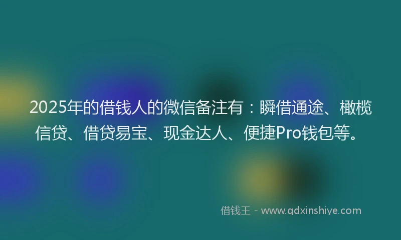 2025年的借钱人的微信备注有：瞬借通途、橄榄信贷、借贷易宝、现金达人、便捷Pro钱包等。