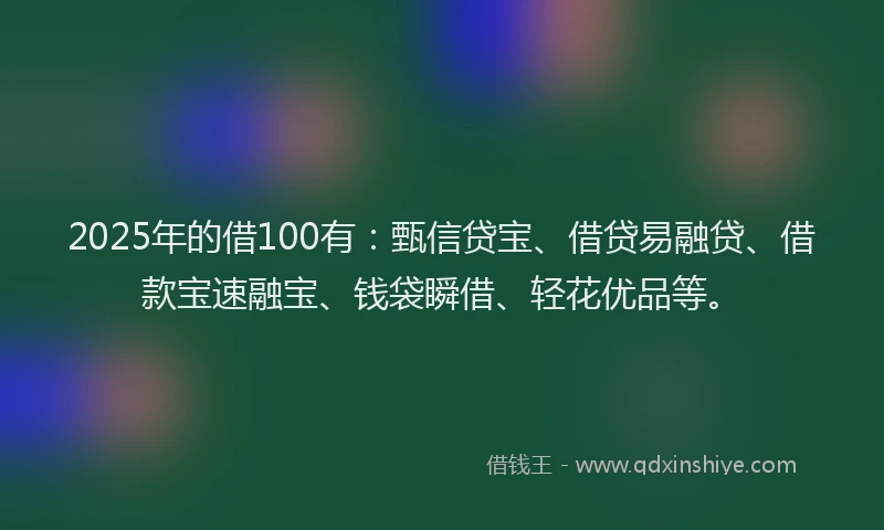 2025年的借100有：甄信贷宝、借贷易融贷、借款宝速融宝、钱袋瞬借、轻花优品等。