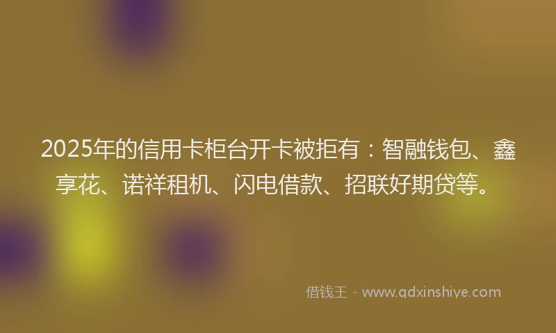 2025年的信用卡柜台开卡被拒有：智融钱包、鑫享花、诺祥租机、闪电借款、招联好期贷等。
