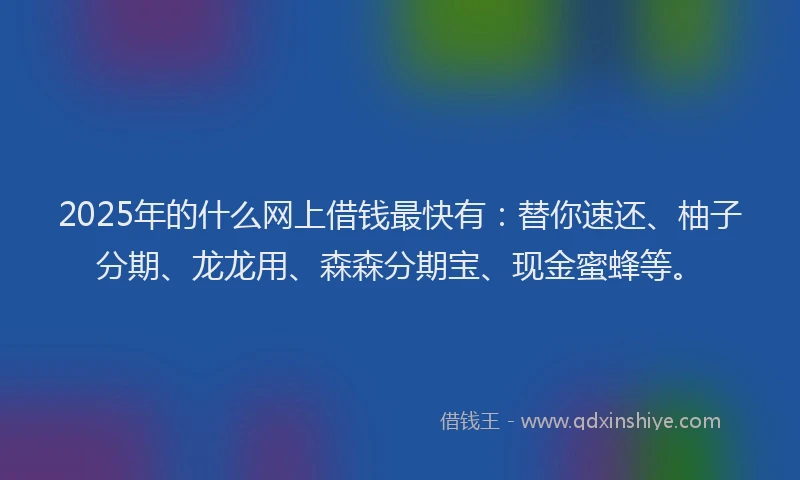 2025年的什么网上借钱最快有：替你速还、柚子分期、龙龙用、森森分期宝、现金蜜蜂等。