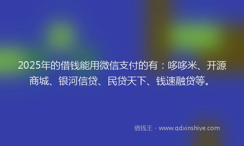 2025年的借钱能用微信支付的有：哆哆米、开源商城、银河信贷、民贷天下、钱速融贷等。