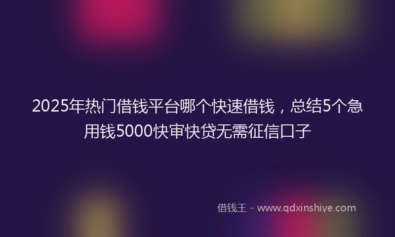 2025年热门借钱平台哪个快速借钱，总结5个急用钱5000快审快贷无需征信口子