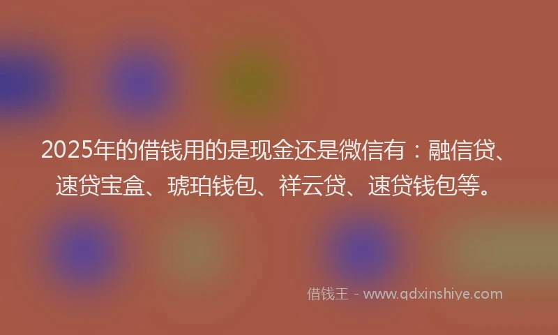 2025年的借钱用的是现金还是微信有：融信贷、速贷宝盒、琥珀钱包、祥云贷、速贷钱包等。