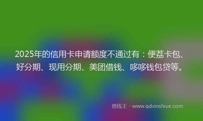 2025年的信用卡申请额度不通过有：便荔卡包、好分期、现用分期、美团借钱、哆哆钱包贷等。