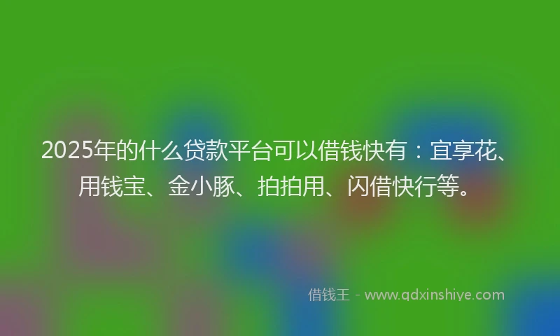 2025年的什么贷款平台可以借钱快有：宜享花、用钱宝、金小豚、拍拍用、闪借快行等。