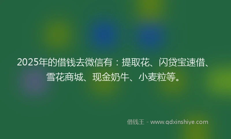 2025年的借钱去微信有：提取花、闪贷宝速借、雪花商城、现金奶牛、小麦粒等。