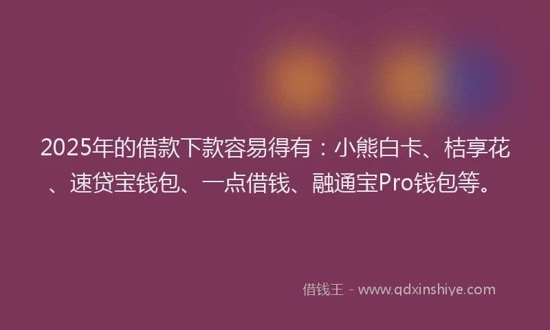 2025年的借款下款容易得有：小熊白卡、桔享花、速贷宝钱包、一点借钱、融通宝Pro钱包等。