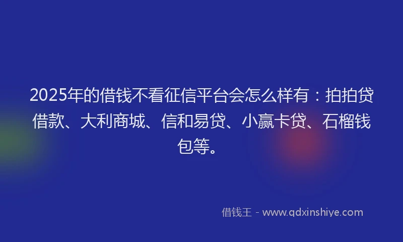 2025年的借钱不看征信平台会怎么样有：拍拍贷借款、大利商城、信和易贷、小赢卡贷、石榴钱包等。