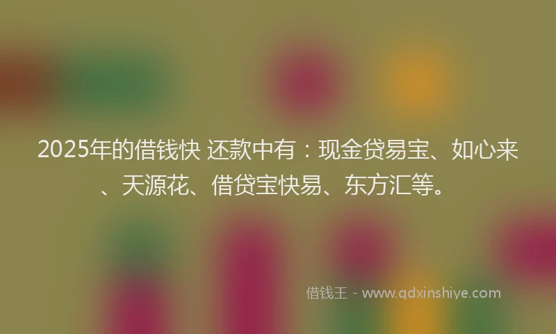 2025年的借钱快 还款中有：现金贷易宝、如心来、天源花、借贷宝快易、东方汇等。