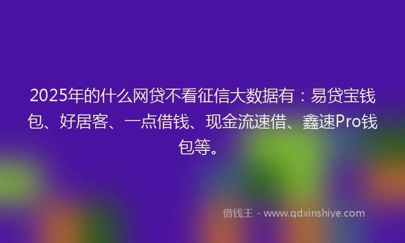 2025年的什么网贷不看征信大数据有：易贷宝钱包、好居客、一点借钱、现金流速借、鑫速Pro钱包等。