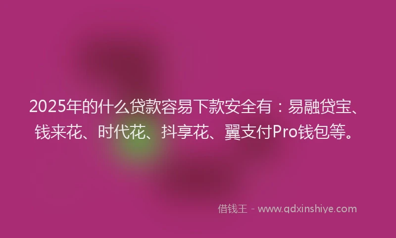 2025年的什么贷款容易下款安全有：易融贷宝、钱来花、时代花、抖享花、翼支付Pro钱包等。