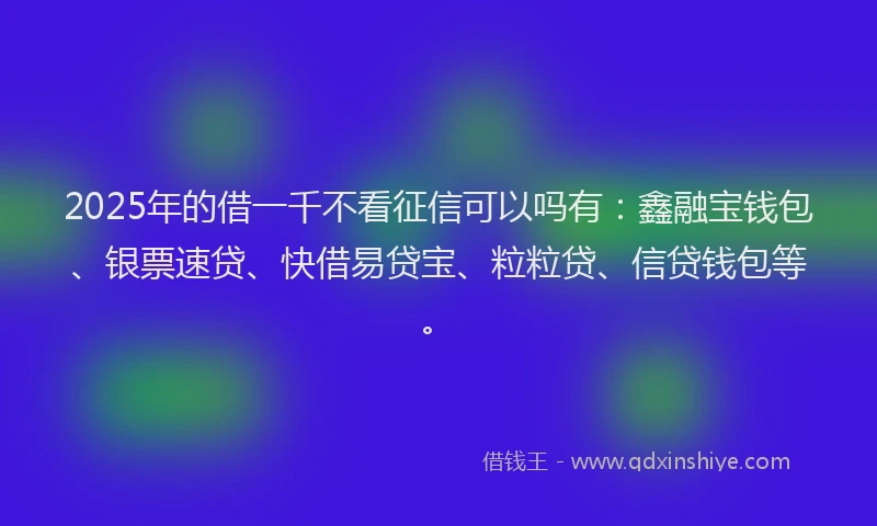 2025年的借一千不看征信可以吗有：鑫融宝钱包、银票速贷、快借易贷宝、粒粒贷、信贷钱包等。