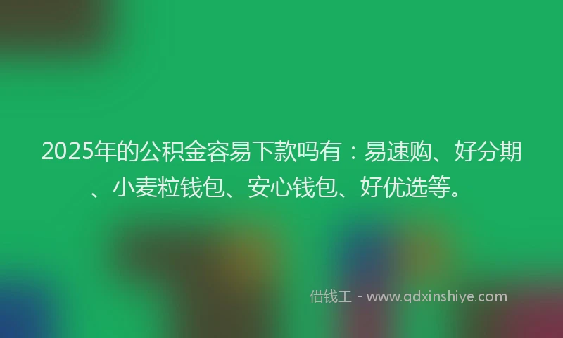 2025年的公积金容易下款吗有：易速购、好分期、小麦粒钱包、安心钱包、好优选等。