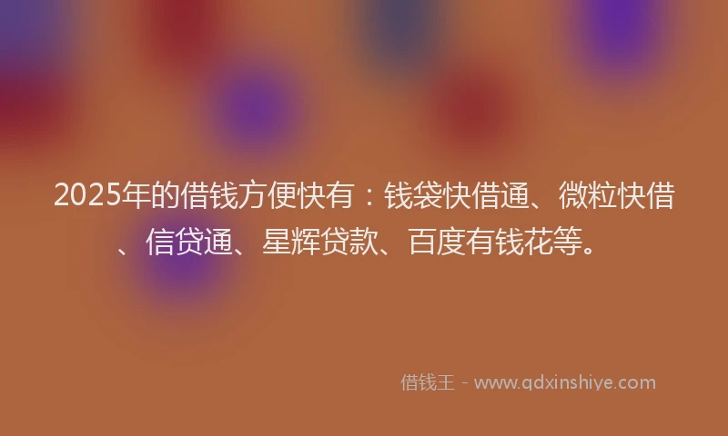 2025年的借钱方便快有：钱袋快借通、微粒快借、信贷通、星辉贷款、百度有钱花等。