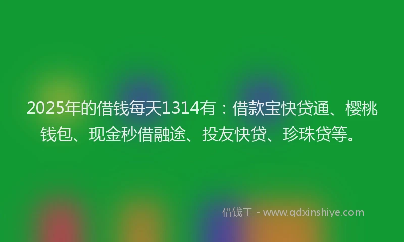 2025年的借钱每天1314有：借款宝快贷通、樱桃钱包、现金秒借融途、投友快贷、珍珠贷等。