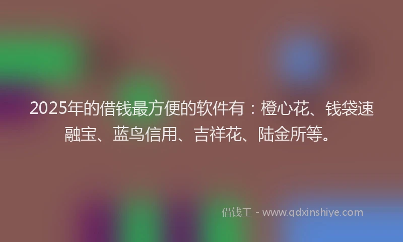 2025年的借钱最方便的软件有：橙心花、钱袋速融宝、蓝鸟信用、吉祥花、陆金所等。