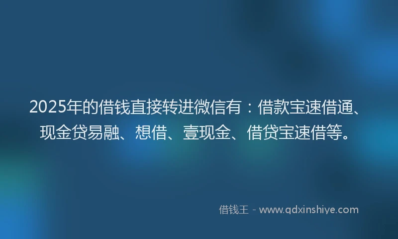 2025年的借钱直接转进微信有：借款宝速借通、现金贷易融、想借、壹现金、借贷宝速借等。