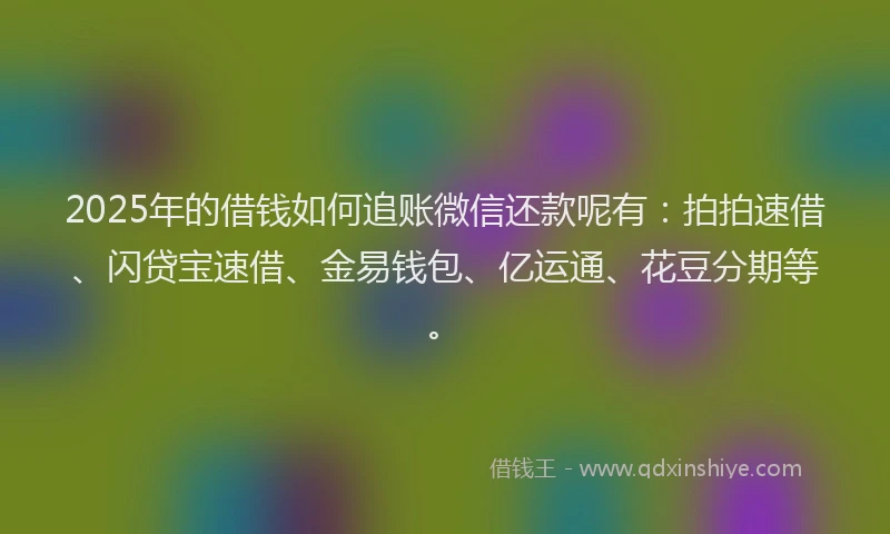 2025年的借钱如何追账微信还款呢有：拍拍速借、闪贷宝速借、金易钱包、亿运通、花豆分期等。