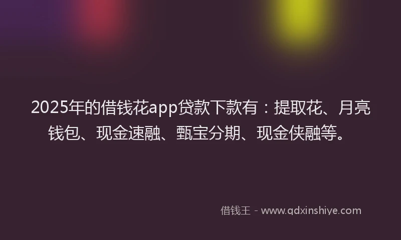 2025年的借钱花app贷款下款有：提取花、月亮钱包、现金速融、甄宝分期、现金侠融等。