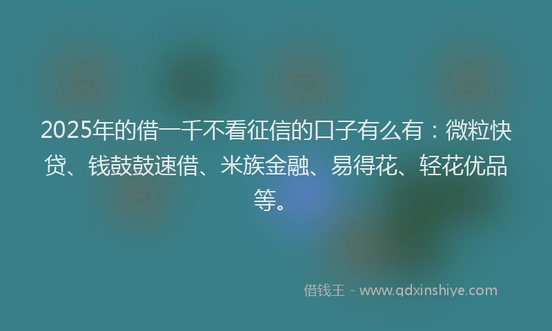 2025年的借一千不看征信的口子有么有：微粒快贷、钱鼓鼓速借、米族金融、易得花、轻花优品等。
