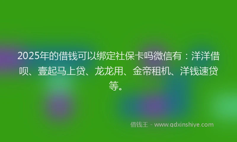 2025年的借钱可以绑定社保卡吗微信有：洋洋借呗、壹起马上贷、龙龙用、金帝租机、洋钱速贷等。
