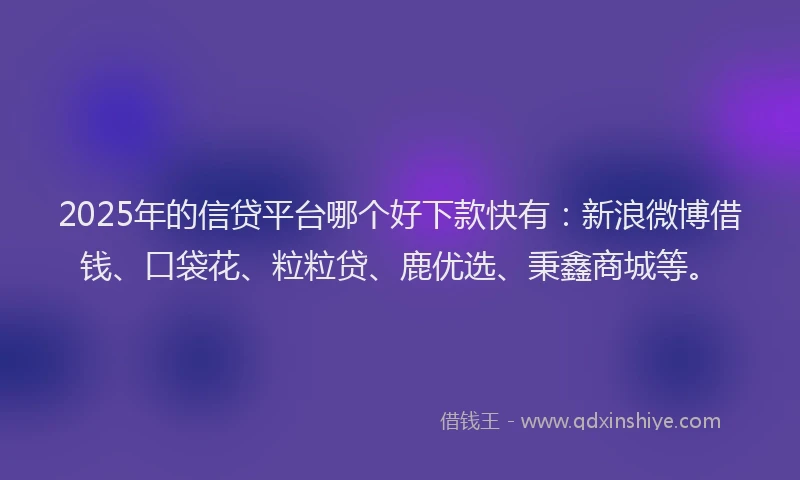 2025年的信贷平台哪个好下款快有：新浪微博借钱、口袋花、粒粒贷、鹿优选、秉鑫商城等。
