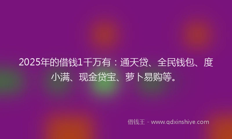2025年的借钱1千万有：通天贷、全民钱包、度小满、现金贷宝、萝卜易购等。