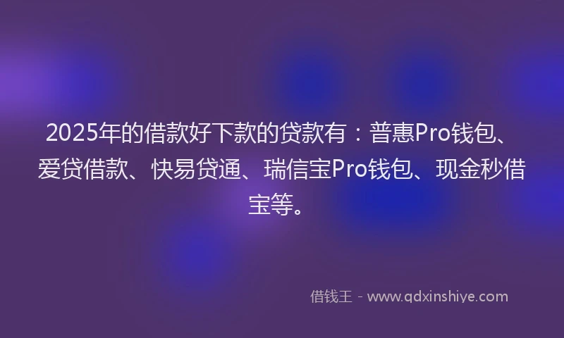 2025年的借款好下款的贷款有：普惠Pro钱包、爱贷借款、快易贷通、瑞信宝Pro钱包、现金秒借宝等。