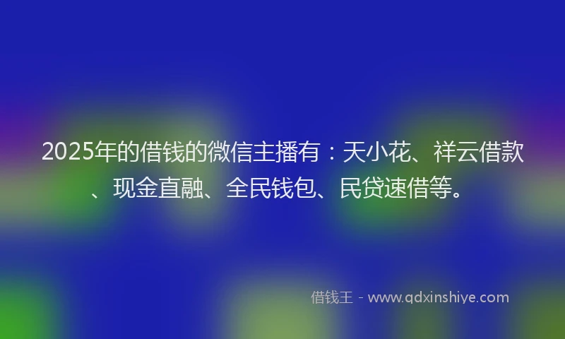 2025年的借钱的微信主播有：天小花、祥云借款、现金直融、全民钱包、民贷速借等。