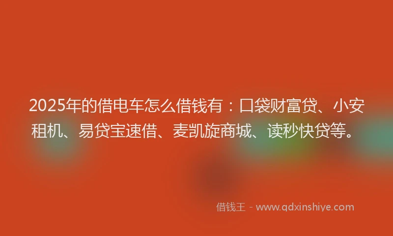 2025年的借电车怎么借钱有：口袋财富贷、小安租机、易贷宝速借、麦凯旋商城、读秒快贷等。